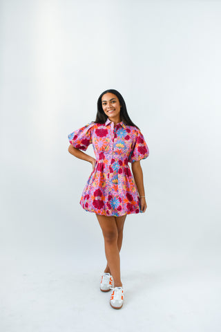 Bright Botanicals Bubble Hem Dress