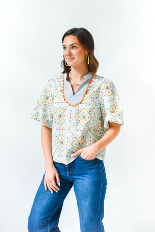 Boho and Behold Printed Embroidered Top