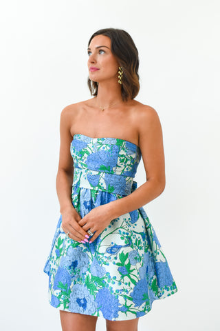 Bow-tiful in Bloom Strapless Jacquard Dress