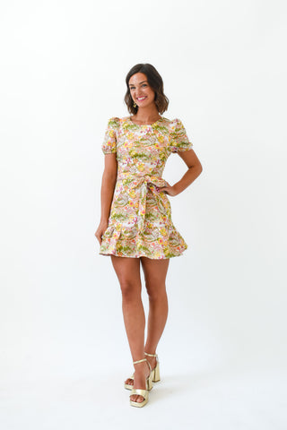 The Garden Party Belted Jacquard Dress