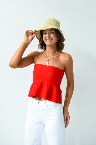 Ellie Strapless Knit Peplum Top