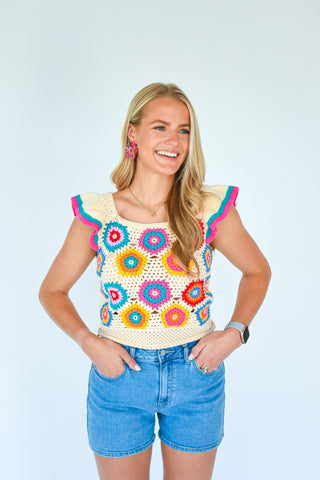 I'm Hooked Floral Crochet Top