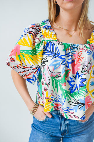 Karlie Palm Print Poplin Top
