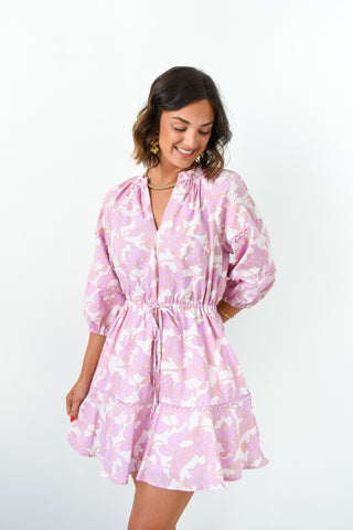Daney Floral Split Neck Mini Dress