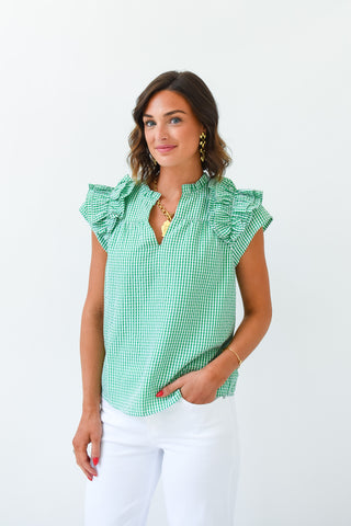Tamara Gingham Split Neck Top