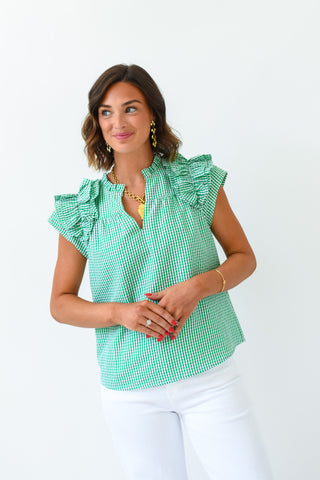 Tamara Gingham Split Neck Top