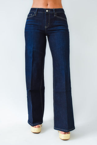 Mid Rise Dark Wash Wide Leg Jeans