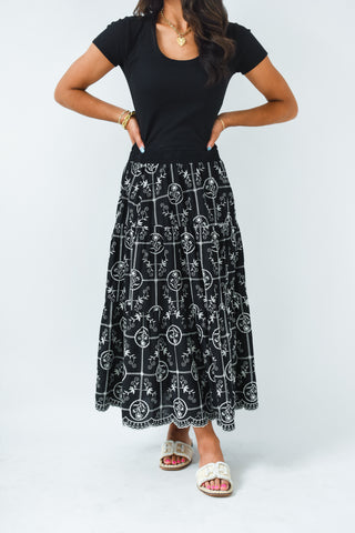Stitched In Petals Embroidered Midi Skirt