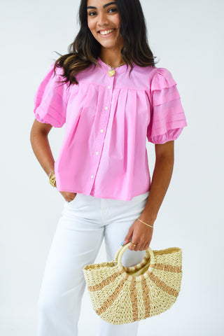 Think Pink Puff Sleeve Top