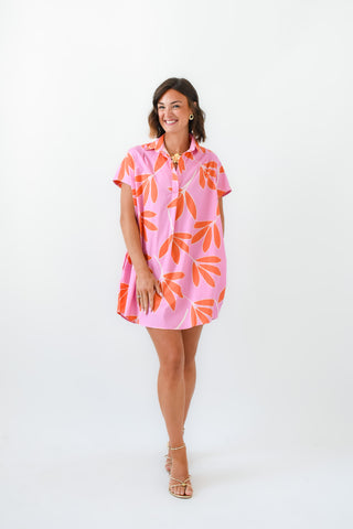 Karlie Palm Leaf Floral Shirt Dress