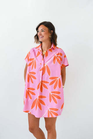 Karlie Palm Leaf Floral Shirt Dress