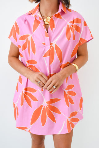 Karlie Palm Leaf Floral Shirt Dress