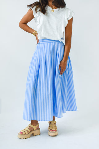 Singing The Blues Striped Pleated Skirt