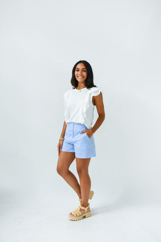 Karlie Stripe Poplin Button Shorts