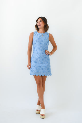 Blooming Blue Scallop Hem Dress
