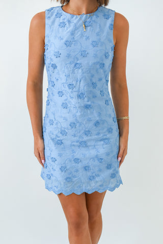 Blooming Blue Scallop Hem Dress