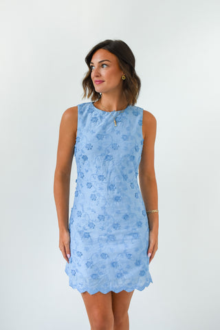 Blooming Blue Scallop Hem Dress