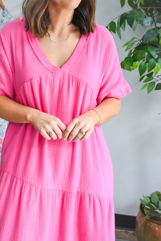 Gauze and Effect Crinkle Midi Dress
