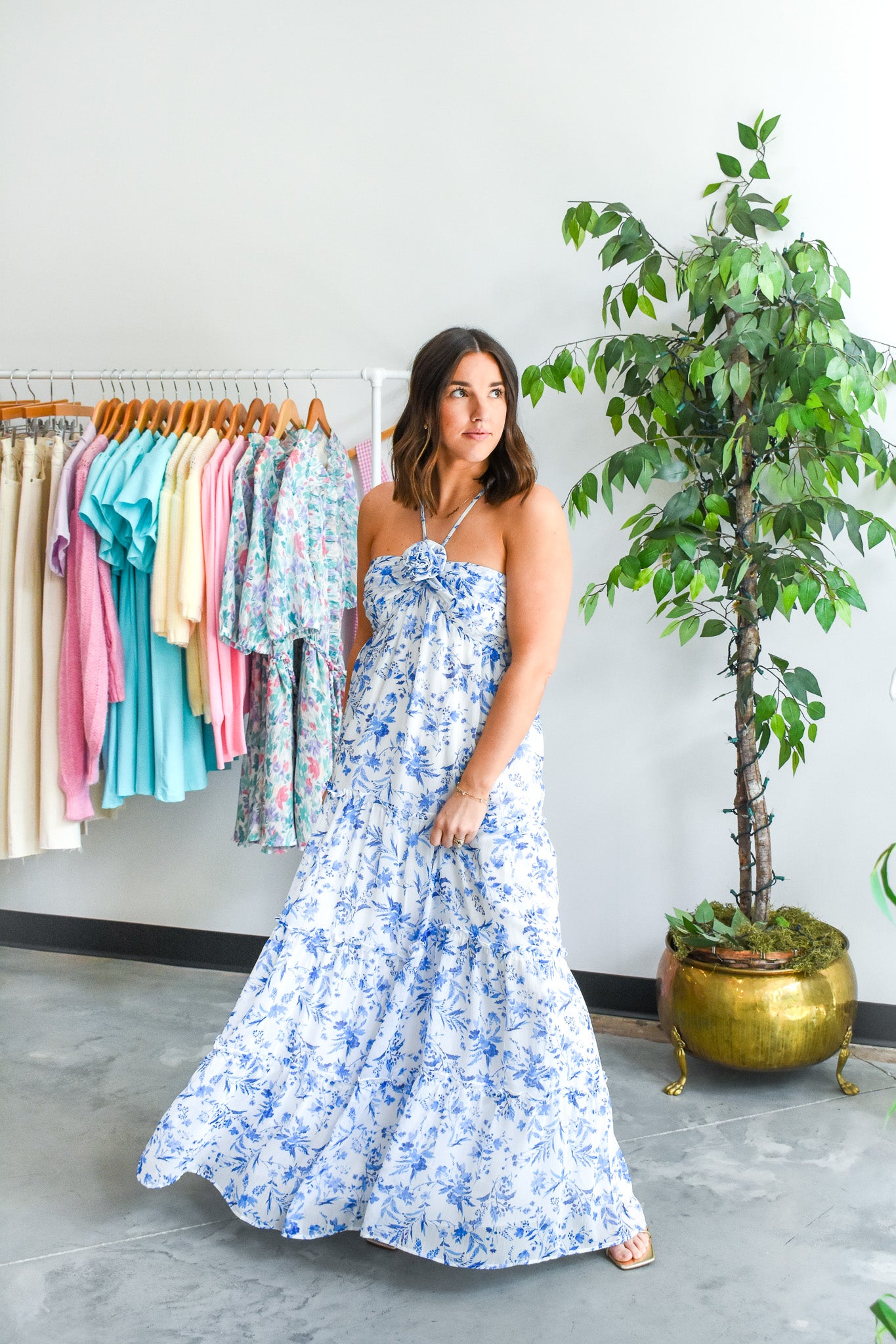 Get A Blue Rosette Halter Maxi Dress – Maren + Main Boutique