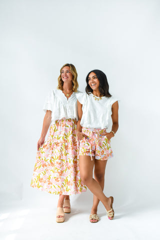 Petal Punch Floral Print Midi Skirt