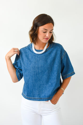 First Go Round Neck Denim Top