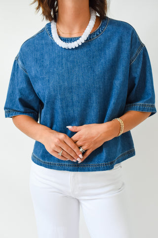 First Go Round Neck Denim Top
