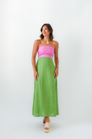 Karlie Colorblock Linen Maxi Dress