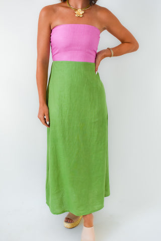 Karlie Colorblock Linen Maxi Dress