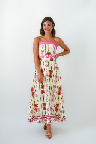 Pink Palms Midi Dress