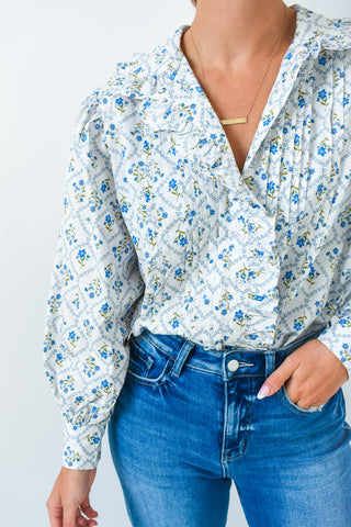Karlie French Floral Ruffle Button Up Top
