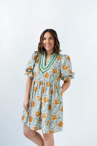 Caramel Blossom Floral Print Dress