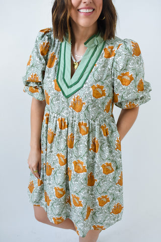 Caramel Blossom Floral Print Dress