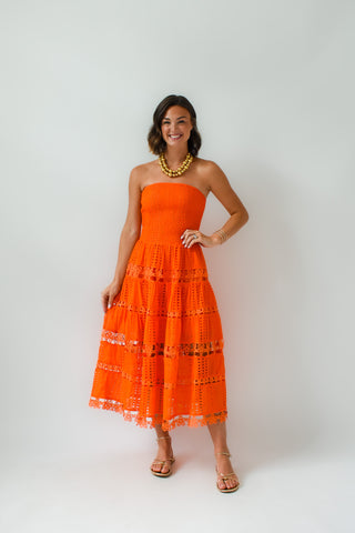 Orange Crush Eyelet Midi Dress