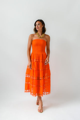 Orange Crush Eyelet Midi Dress