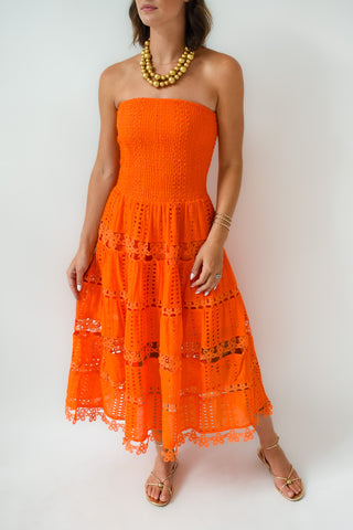 Orange Crush Eyelet Midi Dress
