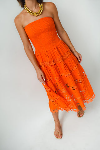 Orange Crush Eyelet Midi Dress