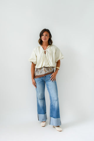 Karlie Poplin Bubble Tie Top