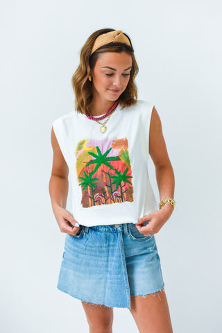 Talk To The Palm Printed Sleeveless Tee