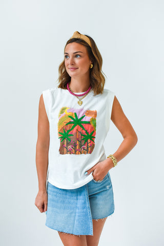 Talk To The Palm Printed Sleeveless Tee