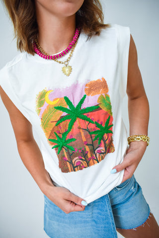 Talk To The Palm Printed Sleeveless Tee