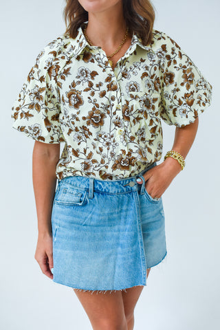 Mocha Meadows Floral Button Up Top