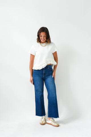 White Waves Ruffle Top