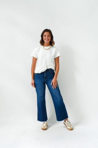 White Waves Ruffle Top