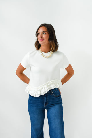White Waves Ruffle Top