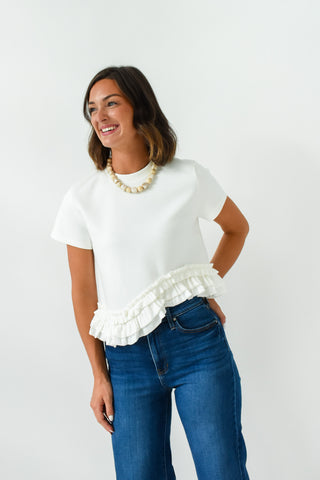 White Waves Ruffle Top
