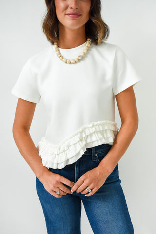 White Waves Ruffle Top