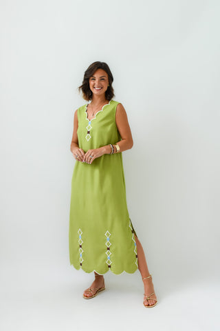 Karlie Embroidered Scallop Midi Dress