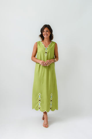 Karlie Embroidered Scallop Midi Dress