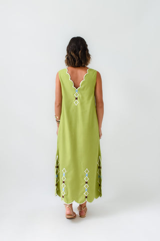 Karlie Embroidered Scallop Midi Dress