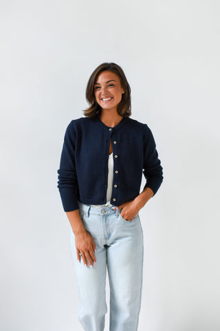 Navy Bean Button Cardigan